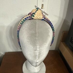 Time & tru raffia blue and purple stripes thick knotted headband new